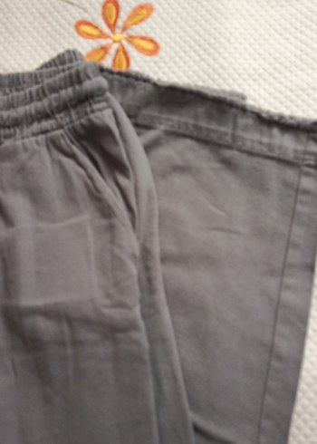 Gri Kadın Keten Bol Kesim Midi Pantolon - Görsel 2