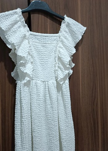 Kız Çocuk Beyaz Fırfırlı Keten Elbise - Görsel 4