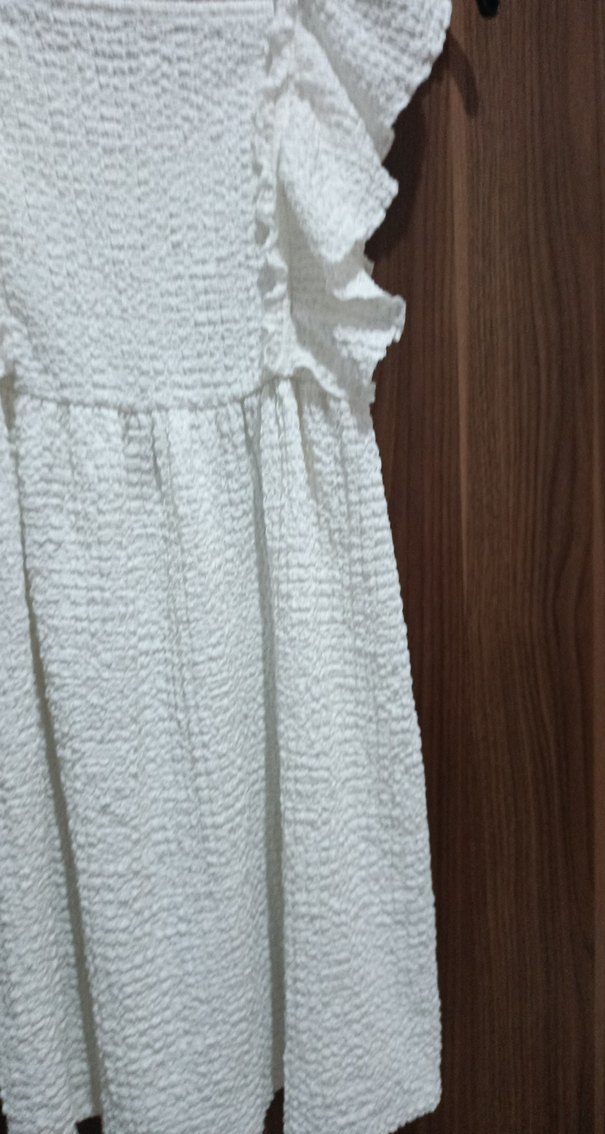 Kız Çocuk Beyaz Fırfırlı Keten Elbise - Görsel 3