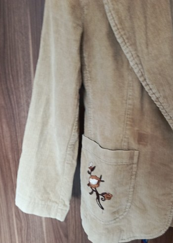 Bej Süet İşlemeli Kadın Kısa Blazer Ceket - Görsel 4