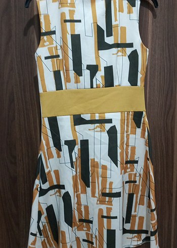 Çok Renkli V Yaka Kemerli Uzun Elbise - Görsel 7