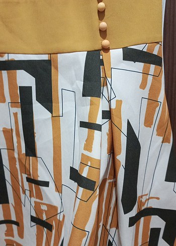 Çok Renkli V Yaka Kemerli Uzun Elbise - Görsel 4