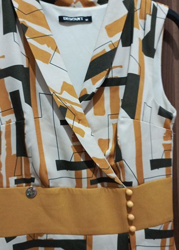 Çok Renkli V Yaka Kemerli Uzun Elbise - Görsel 6