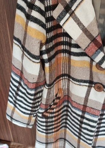 Düğmeli Uzun Kadın Kaban - Ekose Desenli - Görsel 3