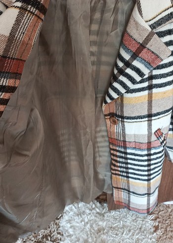 Düğmeli Uzun Kadın Kaban - Ekose Desenli - Görsel 6