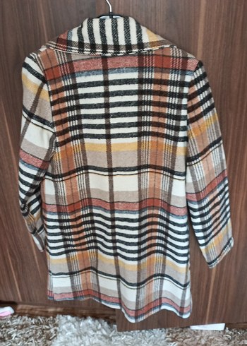 Düğmeli Uzun Kadın Kaban - Ekose Desenli - Görsel 5