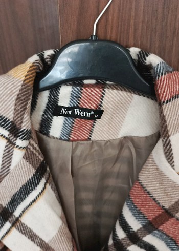 Düğmeli Uzun Kadın Kaban - Ekose Desenli - Görsel 4