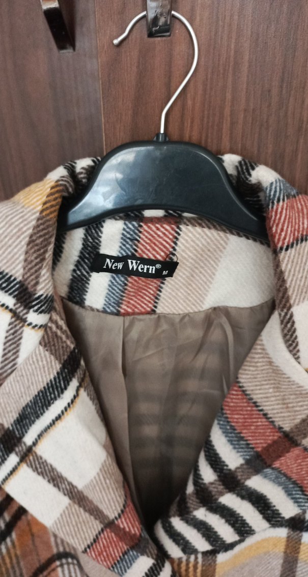 Düğmeli Uzun Kadın Kaban - Ekose Desenli - Görsel 4