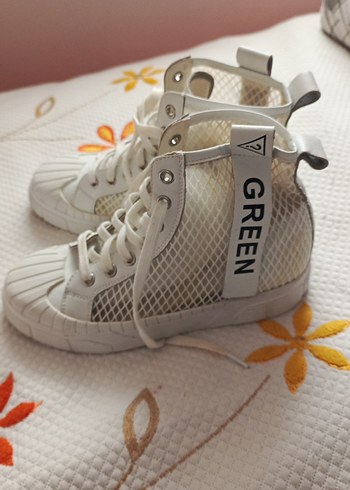 Beyaz Dolgu Topuklu Bağcıklı Kadın Spor Ayakkabı - Görsel 2