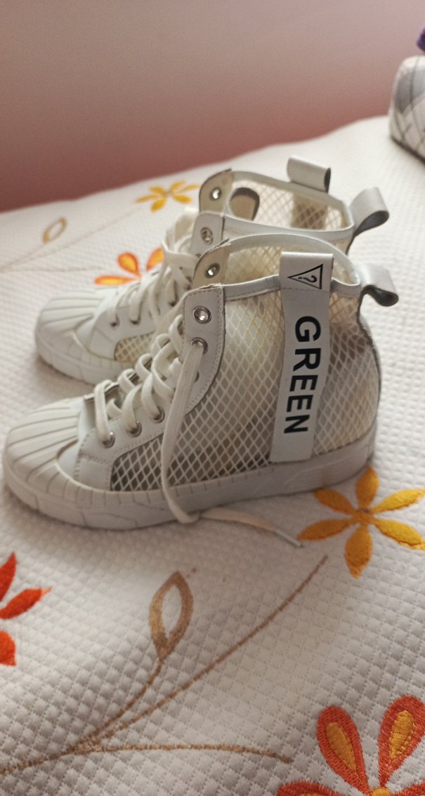 Beyaz Dolgu Topuklu Bağcıklı Kadın Spor Ayakkabı - Görsel 2