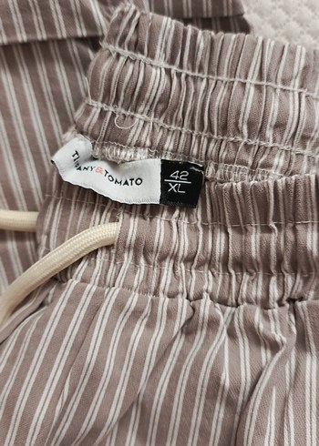 Gri Çizgili Bej Pamuklu Rahat Pantolon - Görsel 3