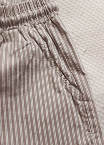 Gri Çizgili Bej Pamuklu Rahat Pantolon - Görsel 2