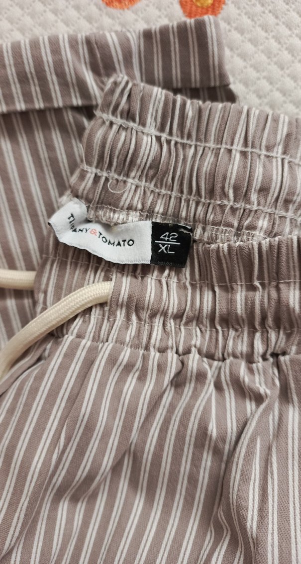 Gri Çizgili Bej Pamuklu Rahat Pantolon - Görsel 3