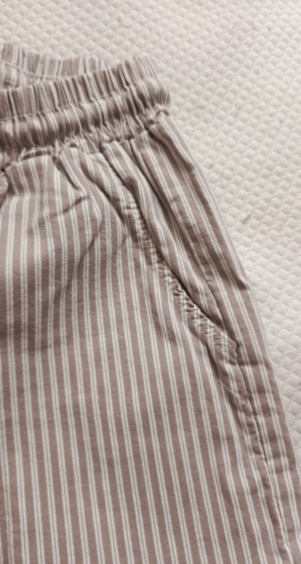 Gri Çizgili Bej Pamuklu Rahat Pantolon - Görsel 2