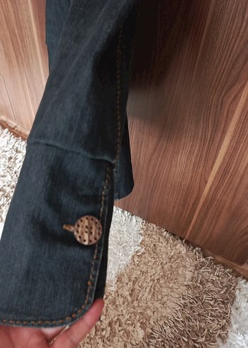 Düğmeli Kadın Koyu Kahverengi Kot Ceket - Görsel 5