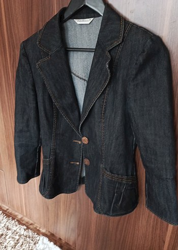 Düğmeli Kadın Koyu Kahverengi Kot Ceket - Görsel 2