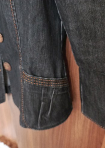 Düğmeli Kadın Koyu Kahverengi Kot Ceket - Görsel 4