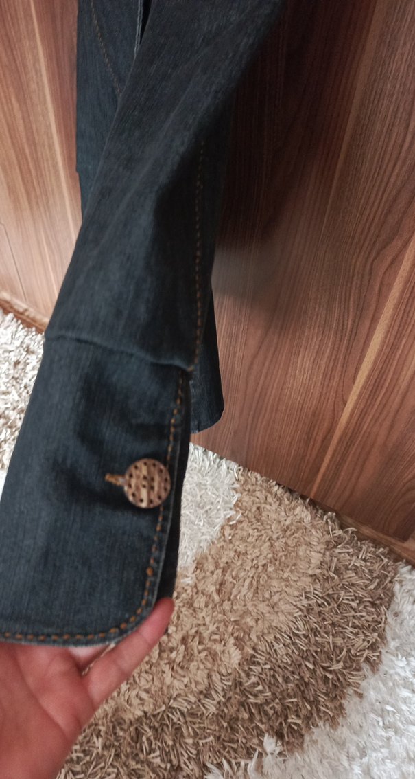 Düğmeli Kadın Koyu Kahverengi Kot Ceket - Görsel 5