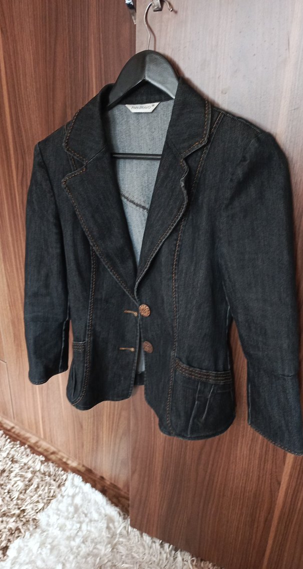 Düğmeli Kadın Koyu Kahverengi Kot Ceket - Görsel 2