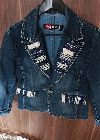 Kadın Mavi Nakışlı Kısa Denim Ceket - Görsel 2