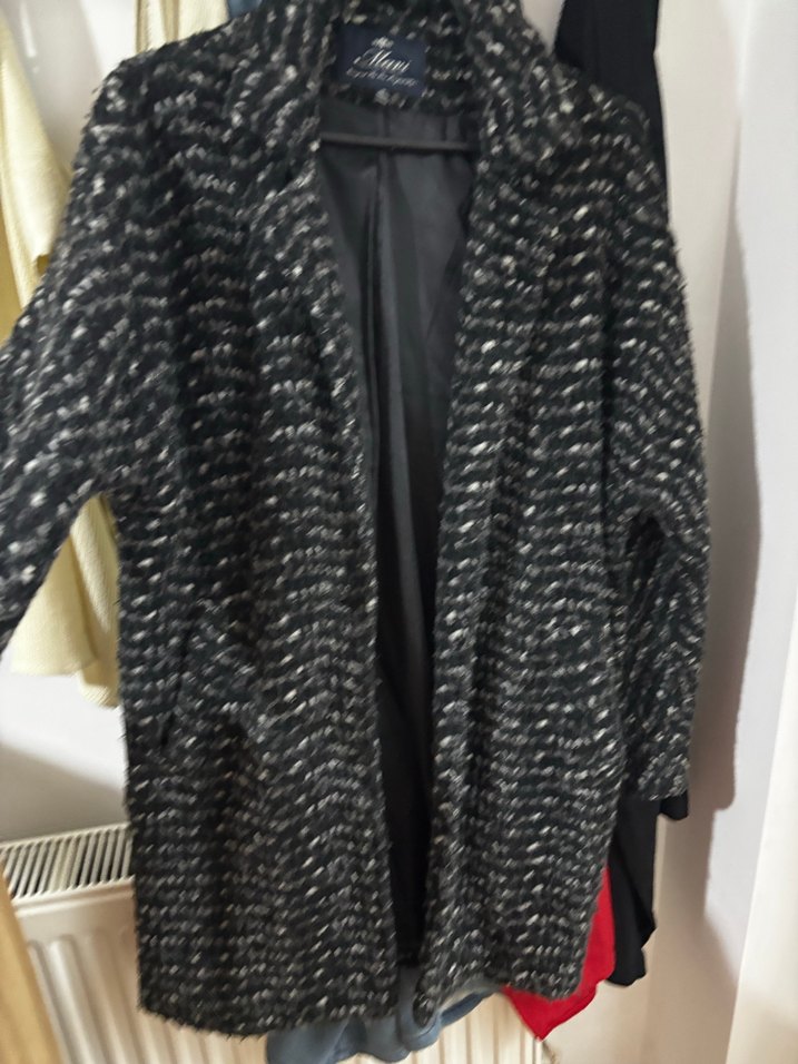 Gri Örgü Desenli Midi Hamile Kaban - Görsel 2