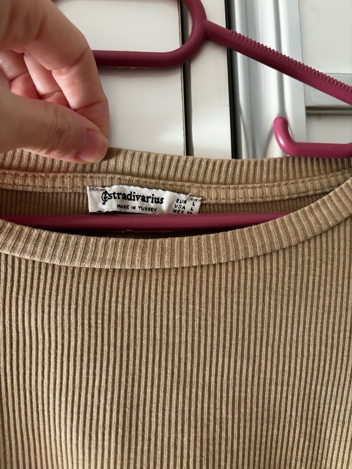 Bej Süet Kadın Uzun Kollu crop tişört - Görsel 2