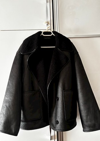 Siyah Kadın Deri Kürklü Midi Ceket - Görsel 3