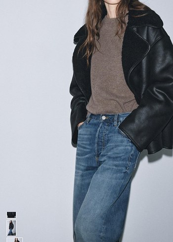 Siyah Kadın Deri Kürklü Midi Ceket - Görsel 6