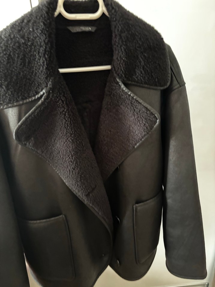 Siyah Kadın Deri Kürklü Midi Ceket - Görsel 5
