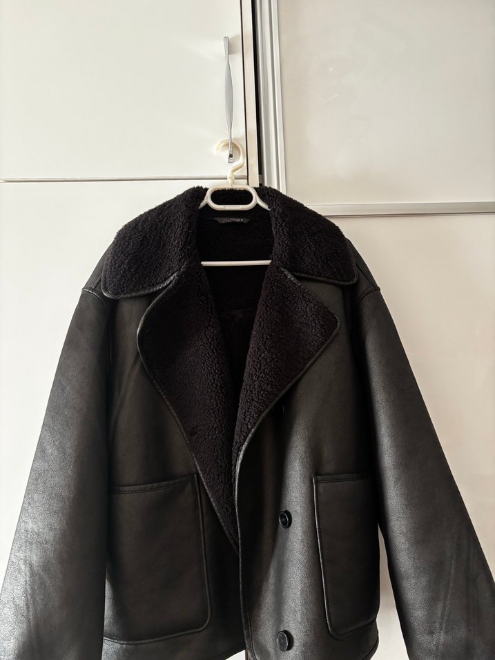 Siyah Kadın Deri Kürklü Midi Ceket - Görsel 2