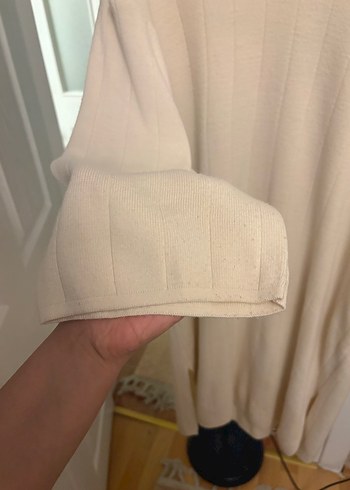 V Yaka Bej Uzun Kollu Salaş Elbise - Görsel 2