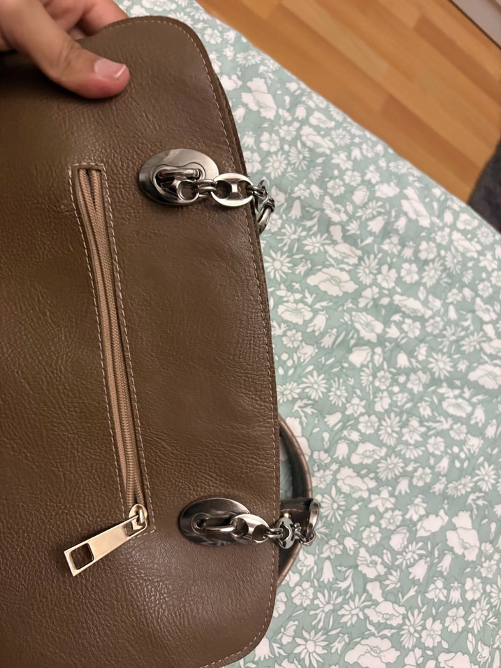 Zincir Detaylı Kahverengi Deri Kadın Çanta - Görsel 3