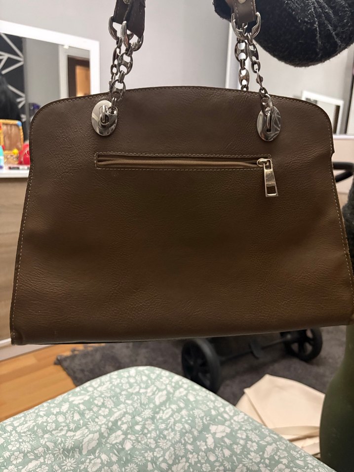 Zincir Detaylı Kahverengi Deri Kadın Çanta - Görsel 2