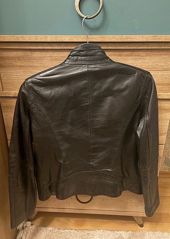 Kadın Siyah Deri Biker Ceket - Görsel 6