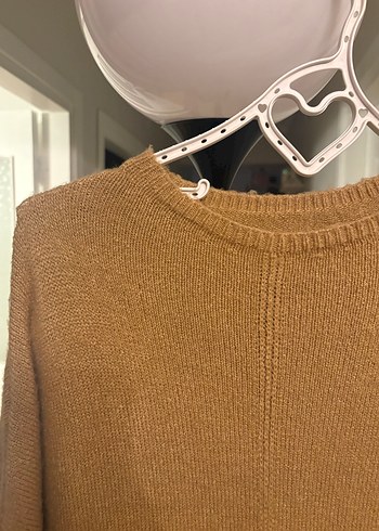 Uzun Kollu Kahverengi Örgü Kadın Kazak - Görsel 4