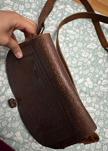 Kahverengi Nakışlı Deri Bohem Kadın Çapraz Çanta - Görsel 2