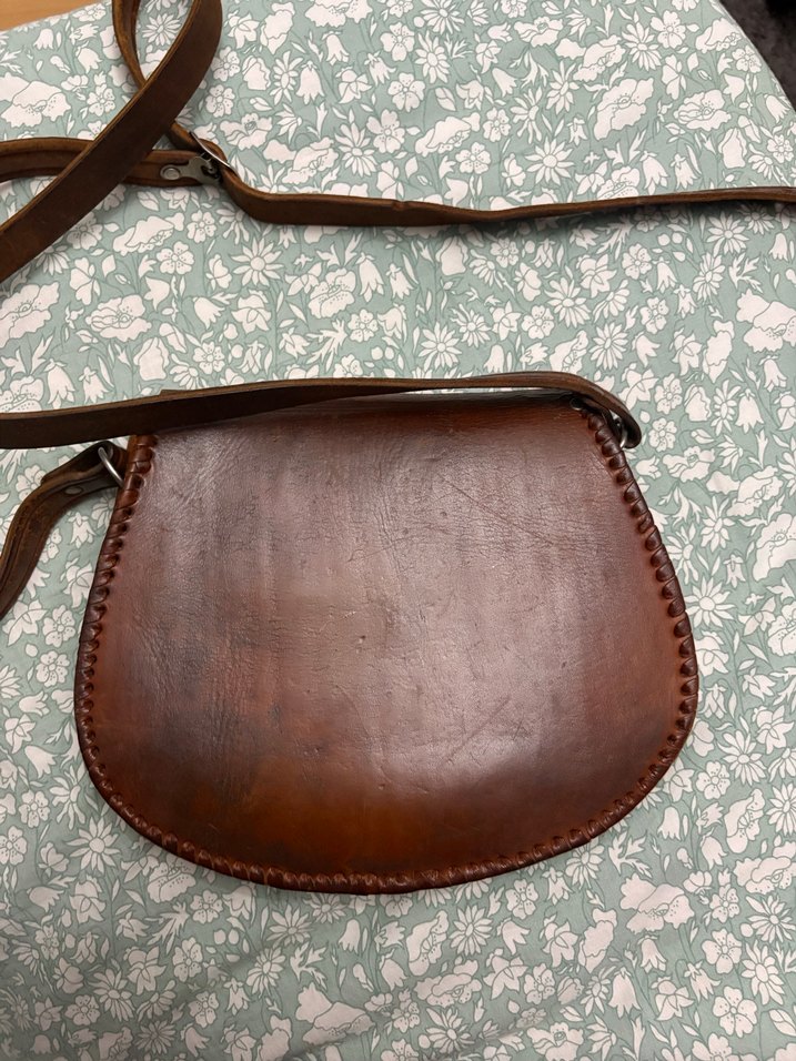 Kahverengi Nakışlı Deri Bohem Kadın Çapraz Çanta - Görsel 5