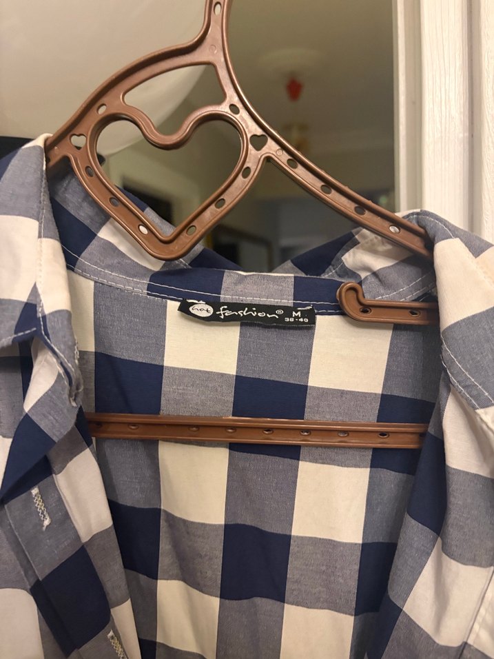 Uzun Kollu Düğmeli Mavi Ekose Midi Elbise - Görsel 2