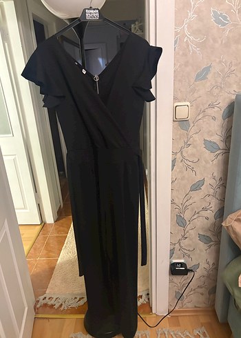 Siyah V Yaka Uzun Kadın Tulum - Görsel 2