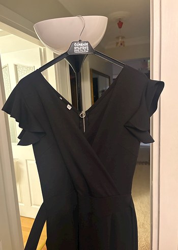 Siyah V Yaka Uzun Kadın Tulum - Görsel 3