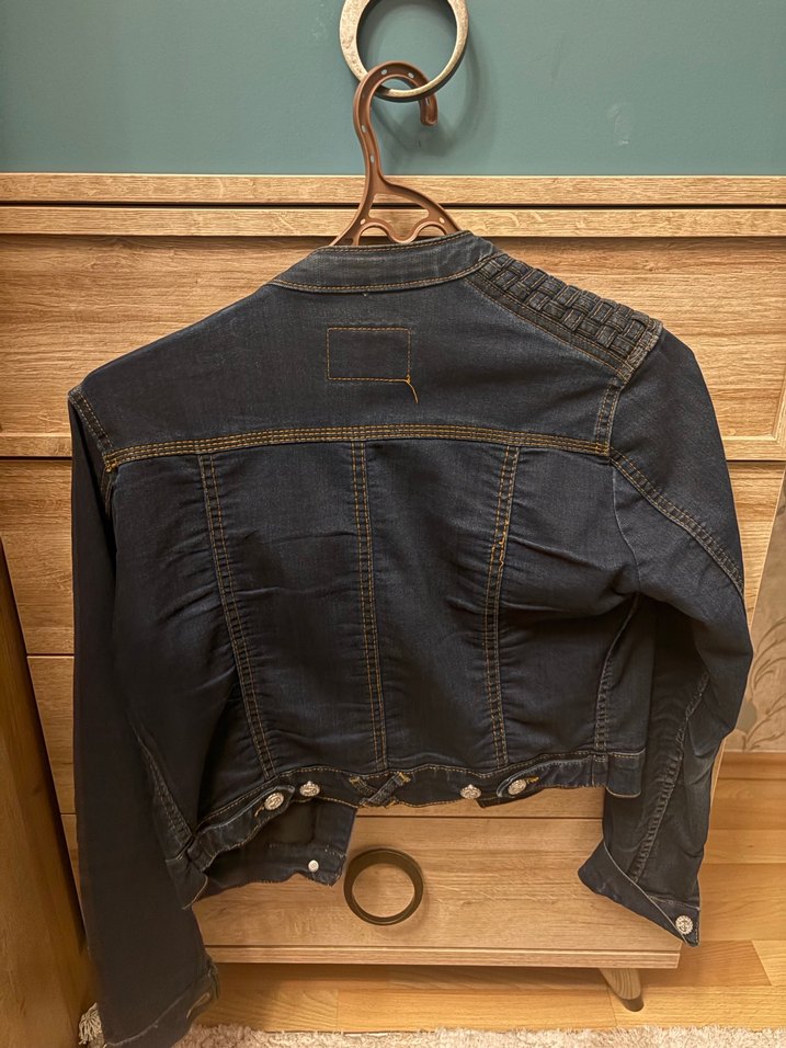 Düğmeli Biker Tarzı Kadın Denim Ceket - Görsel 3