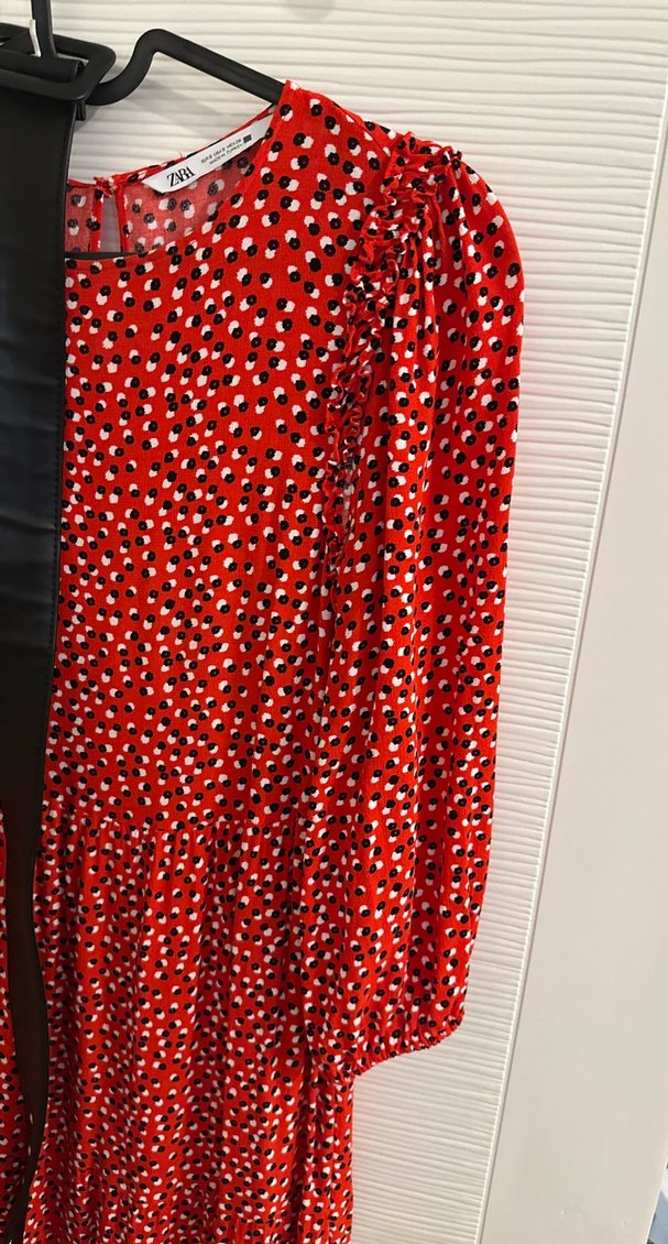 Kırmızı Bağlamalı Uzun midi boy elbise - Görsel 3