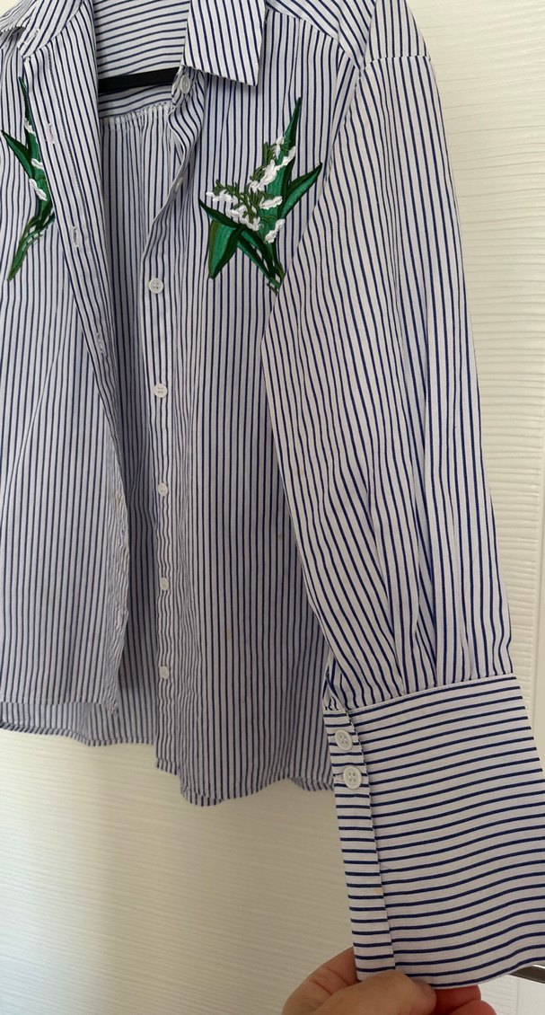 Nakışlı, Düğmeli, Uzun Kollu Kadın Gömlek - Görsel 2