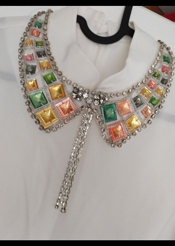 Boncuk İşlemeli Bohem Beyaz Gömlek - Görsel 2