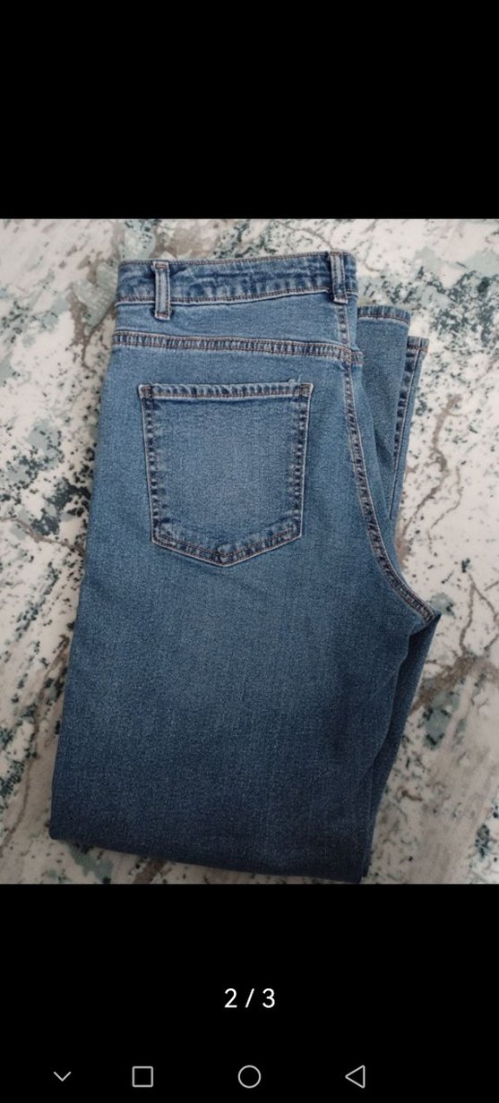 Kadın Mavi Bol Kesim Midi Denim Pantolon - Görsel 2