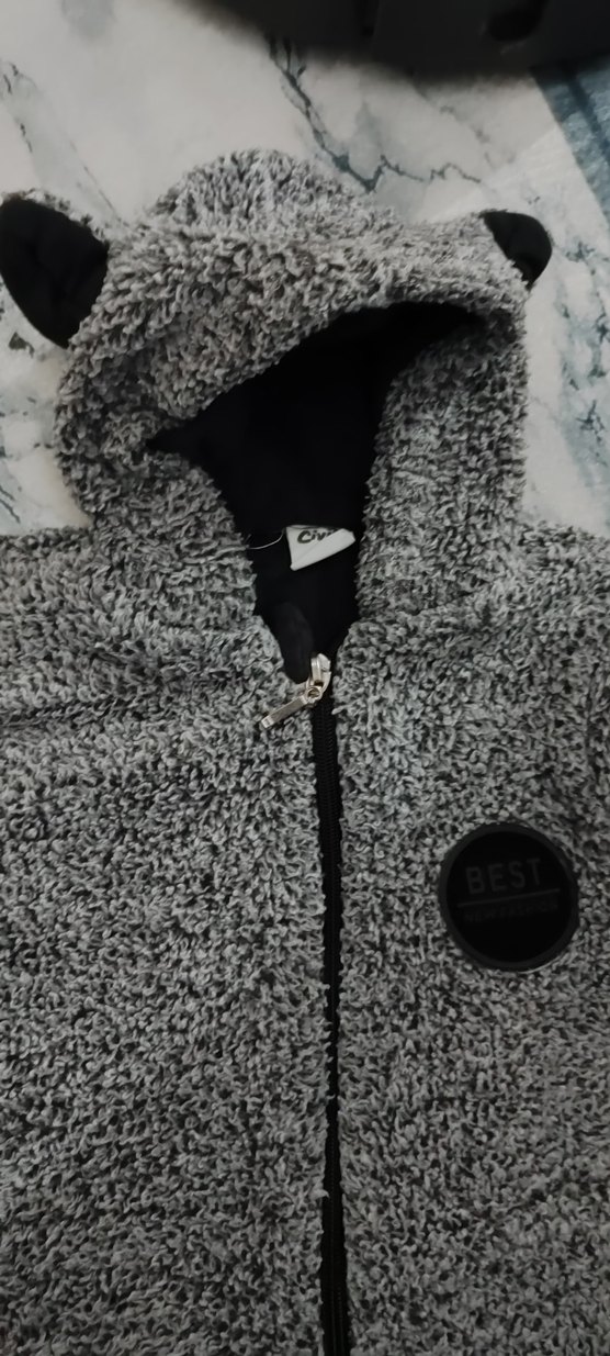 Gri peluş Bebek Tulumu Kapüşonlu - Görsel 5