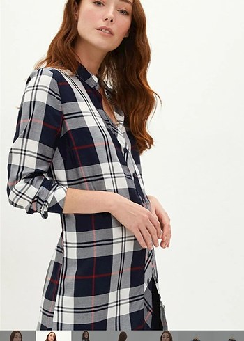 lcw Kadın Kareli Uzun Kollu Gömlek - Görsel 4