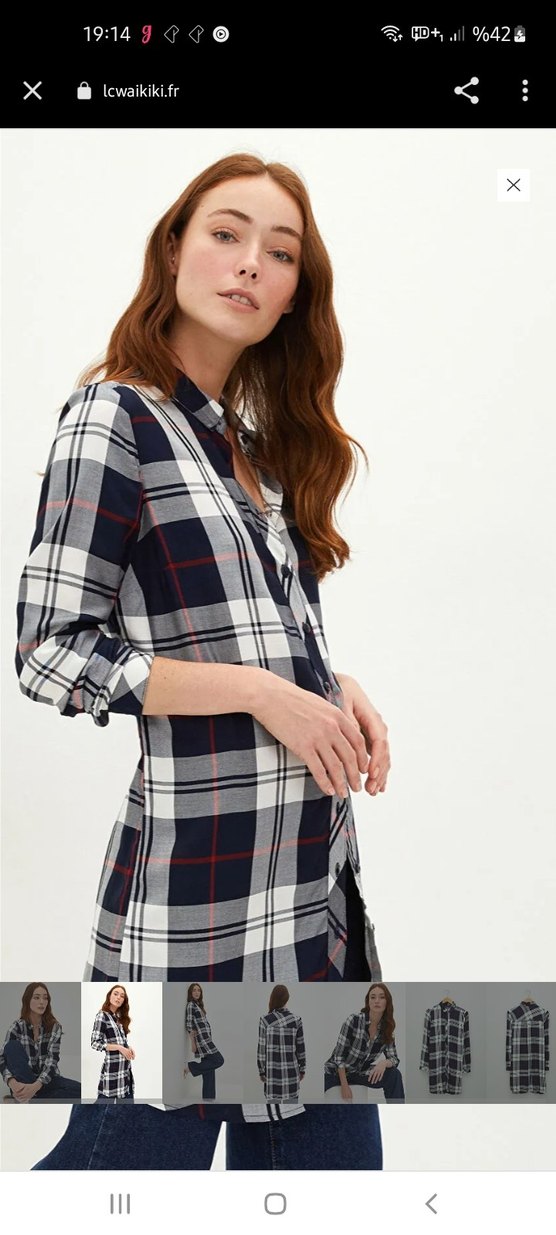 lcw Kadın Kareli Uzun Kollu Gömlek - Görsel 4