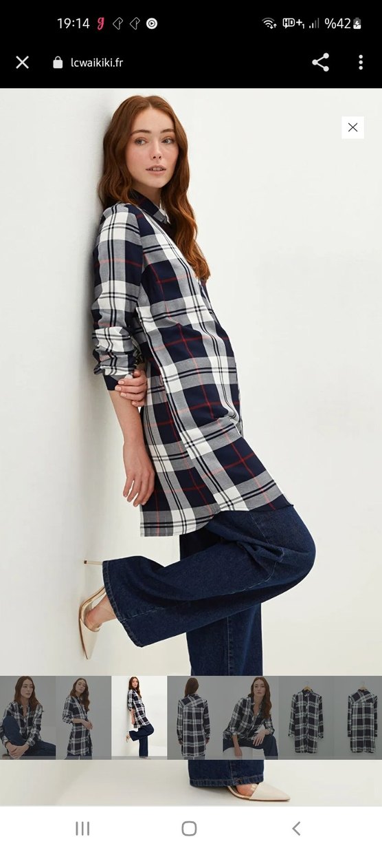 lcw Kadın Kareli Uzun Kollu Gömlek - Görsel 3