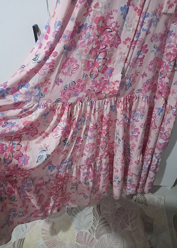 Pembe Çiçekli Uzun Bohem Elbise - Görsel 10